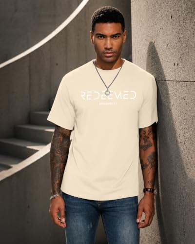Aiyino Men's Redeemed Christian T-Shirt Graphic Tee 100% Cotton - color: Apricot, size: X-Large