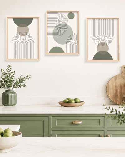 HesenDot Abstract Sage Green High Framed Wood Wall Art Set of 3, 12x16IN - color: High Frame Sage Green