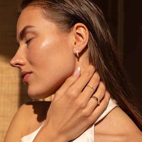 LOYATA Gold Cross Earrings for Women-14K Gold Plated Small Hoop Huggie Earrings Dainty Trendy CZ Cross Hoop Earring Cute Hypoallergenic Hoops Jewelry Gifts for Women Mothers Day Gifts for Mom - color: CZ Style2