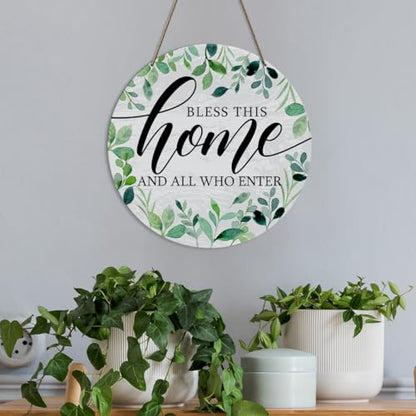 Home Door Sign Decor, Farmhouse Home Welcome Sign for Front Hallway Door Decoration, Funny Welcome Home Hanging Sign Decor, Bless This Home And All Who Enter