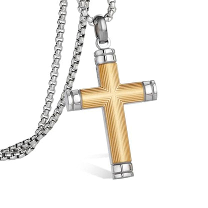 Stainless Steel Cross Necklace for Men with Adjustable Box Chain Christian Cross neckalce Gift - color: Gold