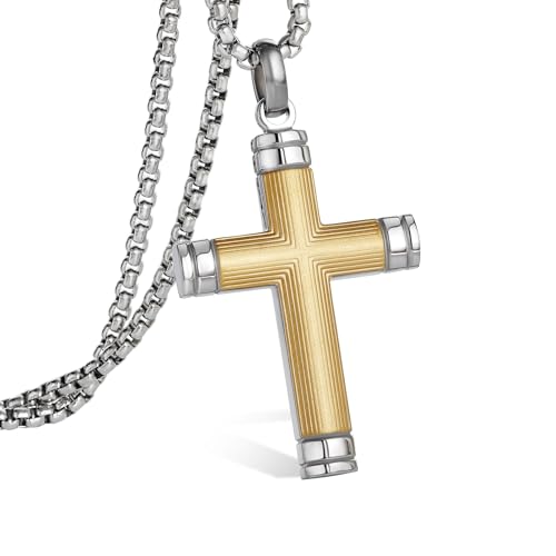 Stainless Steel Cross Necklace for Men with Adjustable Box Chain Christian Cross neckalce Gift - color: Gold