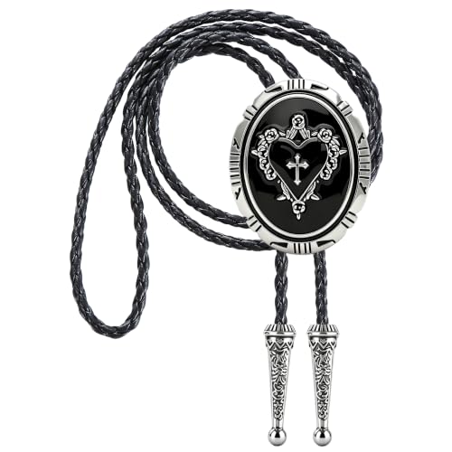 GelConnie Bolo Tie for Women Heart Cowboy Necktie Flower Gothic Mens Bolo Ties Bolero Necklace Red Western Ties for Men - color: Black Heart Tie Necklace