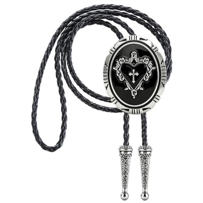 GelConnie Bolo Tie for Women Heart Cowboy Necktie Flower Gothic Mens Bolo Ties Bolero Necklace Red Western Ties for Men - color: Black Heart Tie Necklace