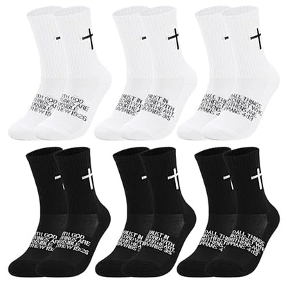 4/6 Pairs Cross Socks Christian Socks with Bible Verse for Church - color: Black, White
