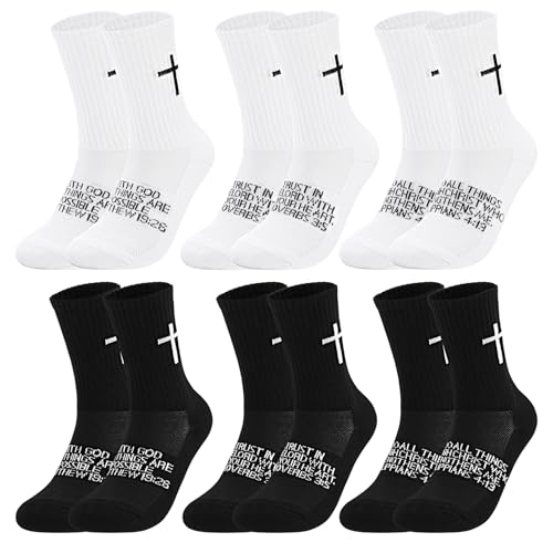 4/6 Pairs Cross Socks Christian Socks with Bible Verse for Church - color: Black, White