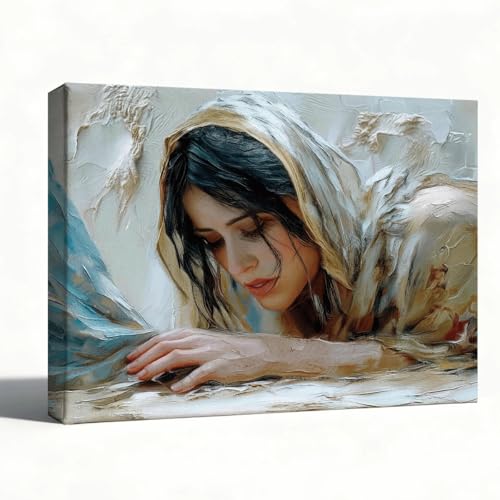 RTVJTERQ Spiritual Wall Decor, Woman Touching Hem Of Jesus Garment Textured Artwork, Bible Story Inspired Religious Wall Art for Prayer Room Church 8x10 Inch - color: Patriotic 07