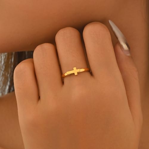 Matching Cross Rings for Couples Best Friend Promise Rings for Her Him - color: Gold