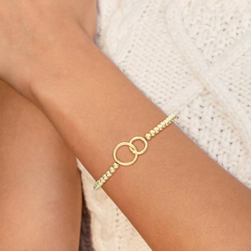 Gold Bracelets for Women 14K Gold Plated Bead Bracelet Hypoallergenic Stretch Bracelets for Women Elastic Bracelet Trendy Teen Gift Dainty Jewelry for Women - style: Two Circle