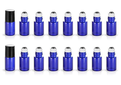 20 Pack Set 2ML(5/8 Dram) Mini Sample Roll Glass Bottles for Essential Oils Roller Refillable Perfume Roll Bottle (2ML Blue) - color: 2ML Blue