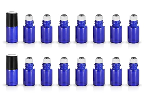 20 Pack Set 2ML(5/8 Dram) Mini Sample Roll Glass Bottles for Essential Oils Roller Refillable Perfume Roll Bottle (2ML Blue) - color: 2ML Blue