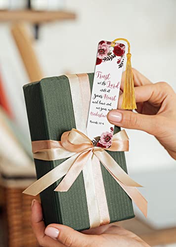 WIRESTER Set of 2 Metal Bookmarks with Light Gold Tassel for Students, Reader, Teachers, Book Lovers - Christian Quotes Proverbs 3:5-6, Christian Bible Verses Psalm 119:105 - color: Christian Quotes Proverbs 3:5-6, Psalm 119:105