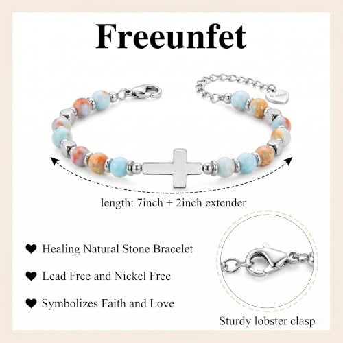 Bracelet for Women Natural Stone Beaded, Stainless Steel Charms, Adjustable - color: 3-Cross