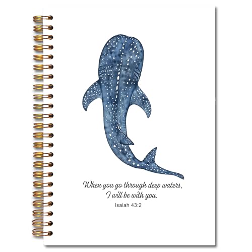 JINYO Whale Shark Christian Notebook for Women Men, Isaiah 43:2 Bible Journaling Notebook, Religious Prayer Journal for Woman, Church Notes Journal, Scripture Spiral Notebooks 5.5x8.3 Inch - color: white Whale Shark Christian Notebook