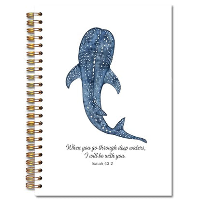 JINYO Whale Shark Christian Notebook for Women Men, Isaiah 43:2 Bible Journaling Notebook, Religious Prayer Journal for Woman, Church Notes Journal, Scripture Spiral Notebooks 5.5x8.3 Inch - color: white Whale Shark Christian Notebook