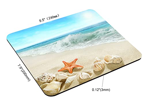 Beach Mouse Pad, Seashells Starfish Conch Waves Ocean Mouse Pad, Washable Square Cloth Mousepad for Office Laptop, Non-Slip Rubber Base Mouse Pads for Wireless Mouse, Computer Mouse Pads for Desk - color: TSP174