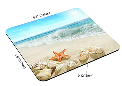 Beach Mouse Pad, Seashells Starfish Conch Waves Ocean Mouse Pad, Washable Square Cloth Mousepad for Office Laptop, Non-Slip Rubber Base Mouse Pads for Wireless Mouse, Computer Mouse Pads for Desk - color: TSP174