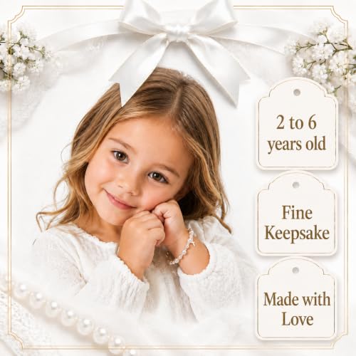 Baby Crystals Sterling Silver Cross Charm | White Pearl Baptism Bracelet - style: 2-6 Years Adjustable