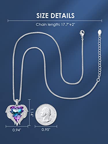 CDE Angel Wings Heart Birthstone Pendant Necklace Gift for Women - color: White-02-Amethsy Purple Birthstone