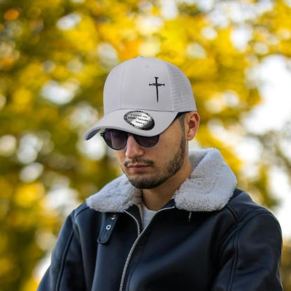 Christian Hats for Men Women,Jesus 3 Nail Cross Hat Christian Religious Gifts for Birthday/Christmas,Black and Silver - color: 03.grey-white