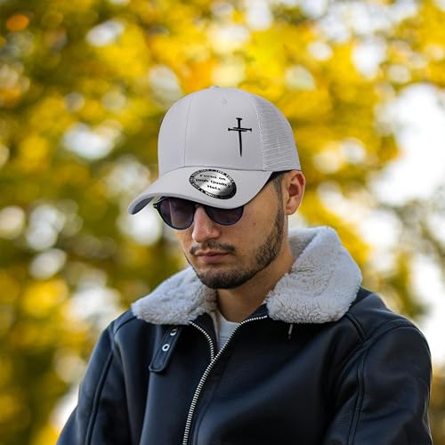 Christian Hats for Men Women,Jesus 3 Nail Cross Hat Christian Religious Gifts for Birthday/Christmas,Black and Silver - color: 06.white-02