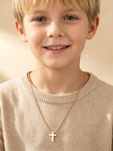 Stainless Steel Cross Necklace for Teen Boys Kids Gifts 16-20 Inch - color: Gold, size: 18Inch