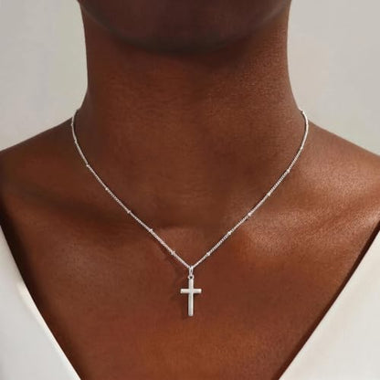 S925 Sterling Silver Cross Necklace for Women - color: 22+2 Inches