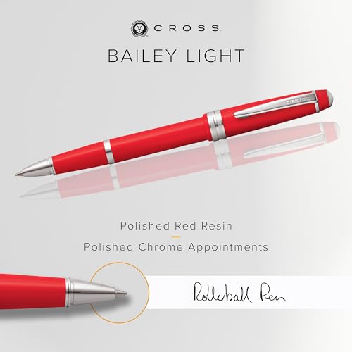 Cross Bailey Light Rollerball Pen, Polished Red, Medium Point, Black Ink - color: Red