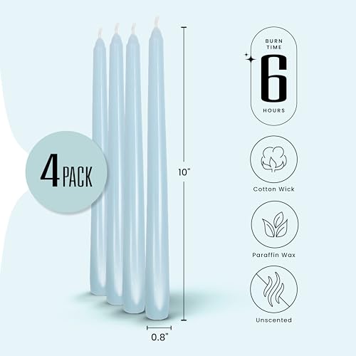 Leor & Lair Light Blue Candlesticks, 12 Pack, 10" Tall Taper Candles - color: Light Blue