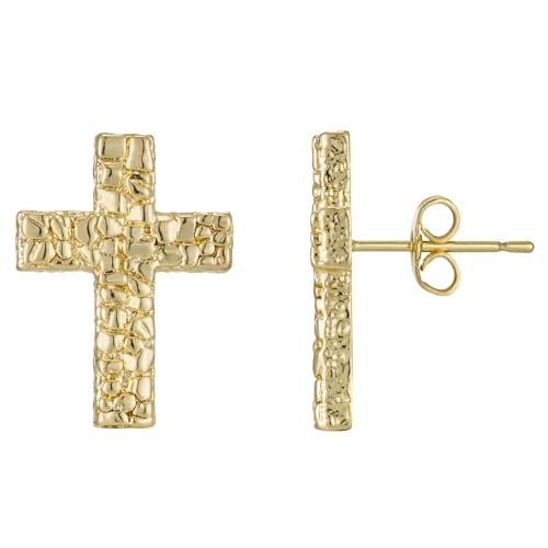 14K Gold Plated Rough Textured Nugget Earrings For Men Women,Nugget Stud,Hip Hop Cross Earrings Studs