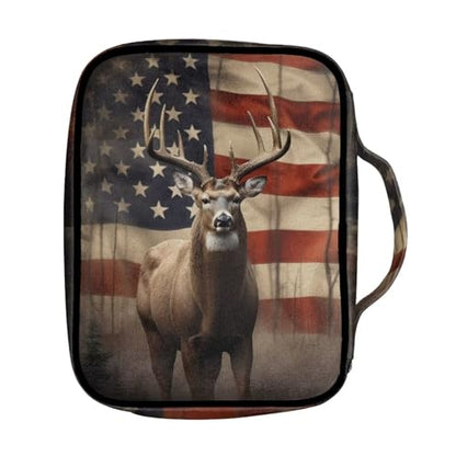 Suobstales American Flag Deer Print Bible Covers - Lightweight Bible Bag with Handle and Zippered Pocket - color: American Flag Deer 1