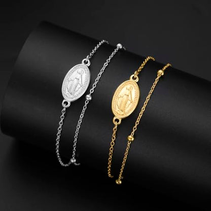 VASSAGO Virgin Mary Bracelet for Women Men Double-Sided Virgen de Guadalupe Rosary Bracelet Medal Handmade Braided Rope Catholic Christian Religious Jewelry Gift - color: gold layered