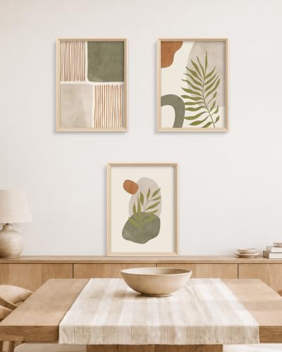 HesenDot Abstract Botanical Geometric Framed Wall Art Set of 3 12x16IN - color: High Frame Abstract Line Leaf