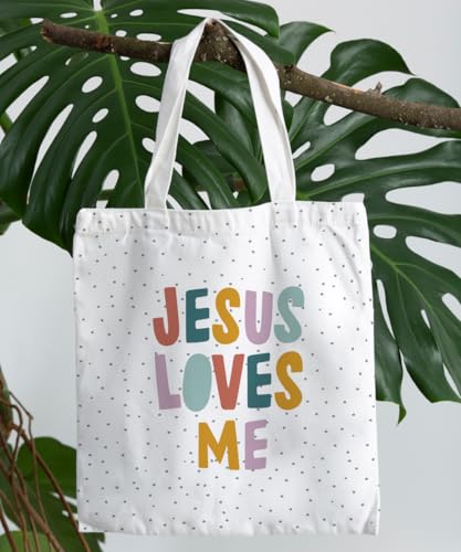 Christian Inspirational Verse Canvas Tote Bag for Women Teens Teen Girls,Grocery Reusable Shopping Bags - color: Jesus Loves Me