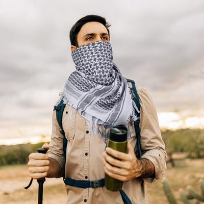 Aonal Military Shemagh Tactical Desert Scarf, Keffiyeh Scarf for Men - color: X-white & Black (2 Pcs)