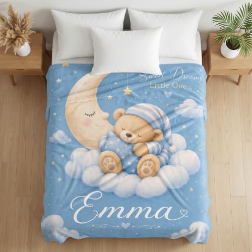 Personalized Baby Blanket With Name, Custom Baby Blankets Gift for Boy Girl - color: Cloud Blue, size: Bear