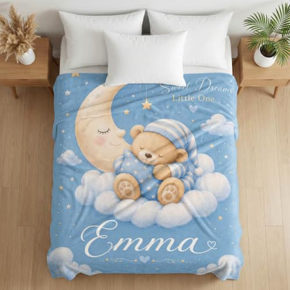 Personalized Baby Blanket With Name, Custom Baby Blankets Gift for Boy Girl - color: Cloud Blue, size: Bear