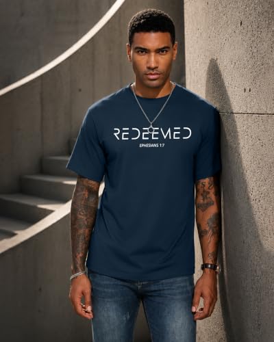 Aiyino Men's Redeemed Christian T-Shirt Graphic Tee 100% Cotton - color: Navy, size: XX-Large