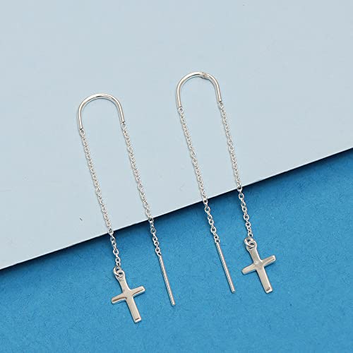 LeCalla 925 Sterling Silver Long Drop Earrings for Women | Lightweight Long Tassel Chain Threader Drop Dangle Earring for Women - color: Cross Threader