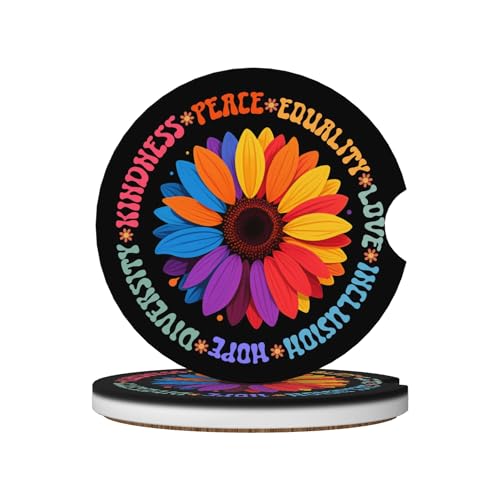 Kindness Peace Car Cup Holder Coasters 2 Pack 2.63" for Women - color: Multicolor