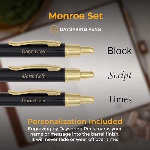 Dayspring Pens Monroe Personalized Pen and Pencil, Black Lacquer, Gold Trim
