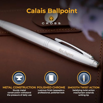Cross Calais Personalized Twist Action Ballpoint Pen in Chrome Finish - color: Lustrous Chrome