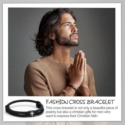 Landical 6 Pcs Cross Bracelet Men Adjustable Braided Rope - color: Black