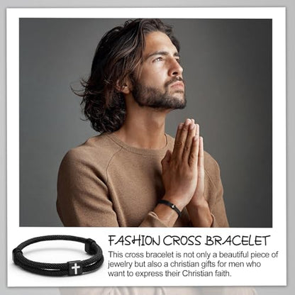 Landical 6 Pcs Cross Bracelet Men Adjustable Braided Rope - color: Black