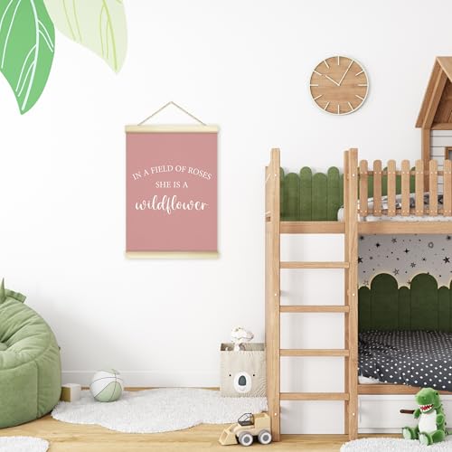 LWBEO In A Field Of Roses She Is A Wildflower Poster Hanger Frame, Girl Nursery Wildflower Wooden Canvas Art Print, Pink Positive Wall Art for Toddler Baby Girls Room Bedroom Playroom 12x16in -03 - color: In A Field Of Roses She Is A Wildflower