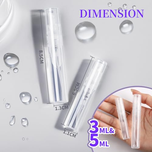 Fandamei 60PCS Mini Spray Bottle, 30PCS 3ml Mini Clear Plastic Spray Bottle Empty with 30PCS 5ml Fine Mist Refillable Mini Perfume Bottle. Small Empty Sample Containers Bottle. - size: 3ml/5ml