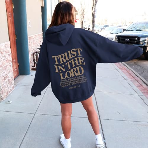 Tuislay Trust In The Lord Hoodie Christian Sweatshirts Women - color: Navy Blue, size: Medium