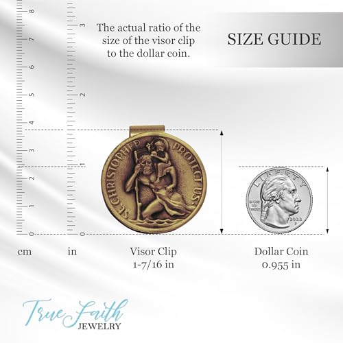 True Faith Jewelry Pewter Round St Christopher Medal Visor Clip for Car, Patron Saint of Travelers, Gift for New Driver, Fine Pewter (92% Tin), 1-7/16 x 1-7/16 Inch - size: St. Christopher (Round) 2