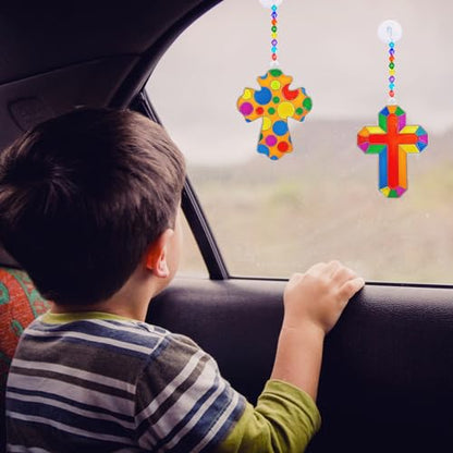 Winlyn 27 Set Cross Suncatchers Ornaments Decorations DIY Window Paint Art Craft Kits for Kids Sunday School VBS Christmas Easter Holiday Activities Party Favors