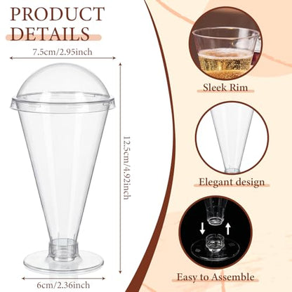 20 Pcs Disposable Plastic Martini Glasses with Lids 6.76 oz Clear Dessert Cup Cocktail Milkshake Champagne Cup for Birthday Wedding Party Supplies - color: Clear